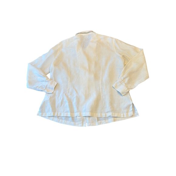 Garnet Hill White Linen Button-Front Shirt Size 14 Long Sleeve Blouse Relaxed - Picture 4 of 4